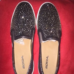Grey sequin shimmer slip-on shoes